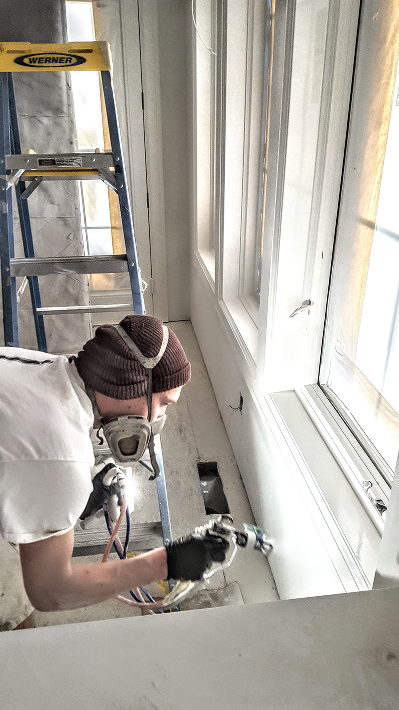 Millwork Painting Mantel Applying the Enamel