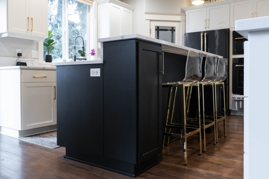 Kitchen island painted for dramatic effect