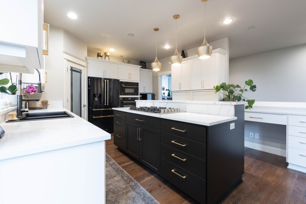 Kitchen island painted with sheen matte finish