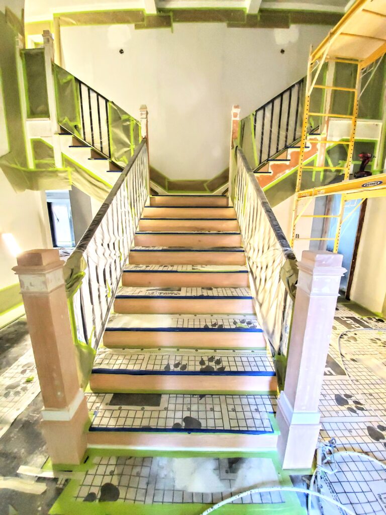 Eugene House Painter with Staircase prepared for primer